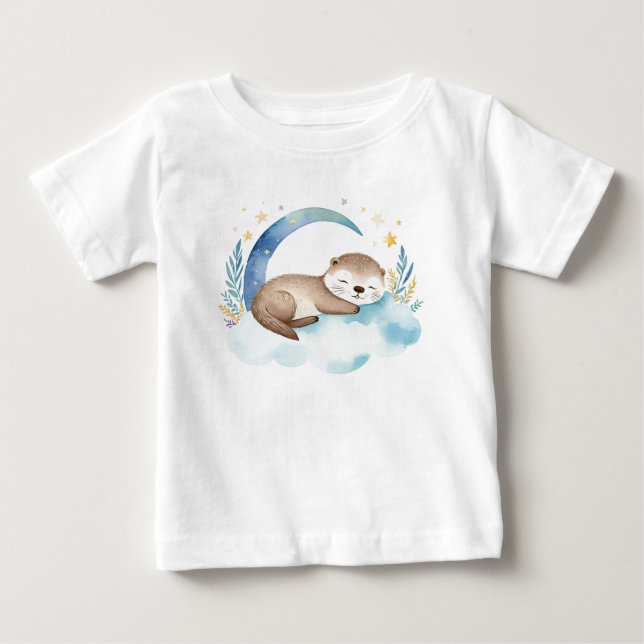 Cute Baby Otter on the Moon – Baby T-Shirt (Front)