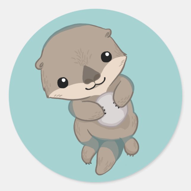 Cute Baby Otter Pup Classic Round Sticker (Front)