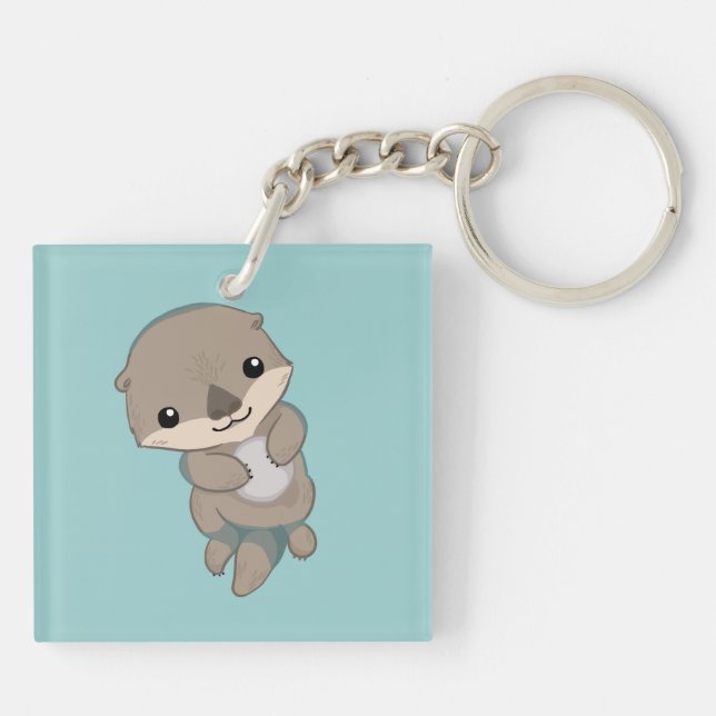 Cute Baby Otter Pup Keychain (Back)