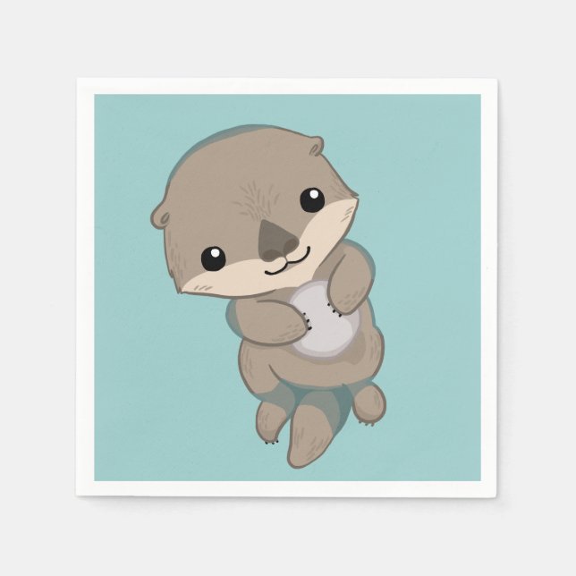 Cute Baby Otter Pup Paper Napkins (Front)