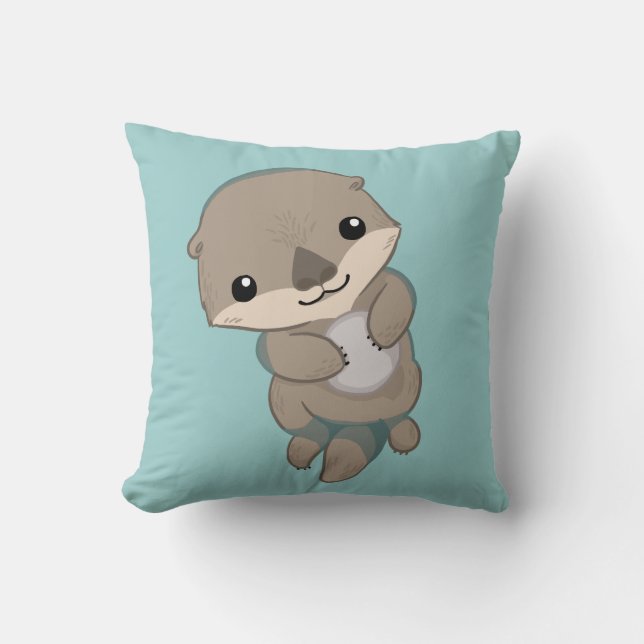 Cute Baby Otter Pup Throw Pillow (Front)
