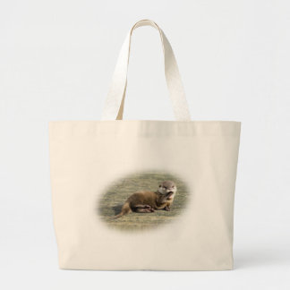 Cute Baby Otter Yawning Large Tote Bag