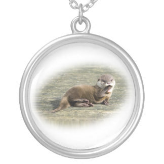Cute Baby Otter Yawning Silver Plated Necklace