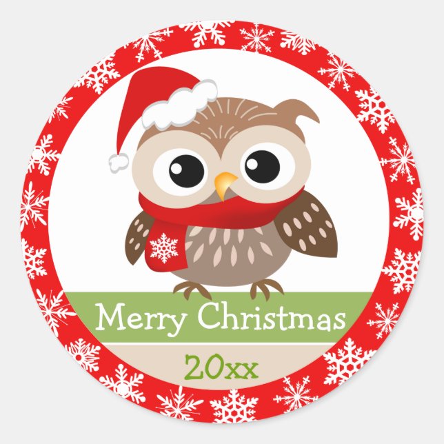 Cute Baby Owl 1st Christmas Stickers (Front)
