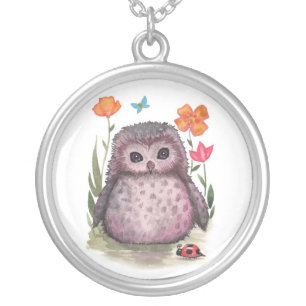 Cute Baby Owl and Ladubug Necklace