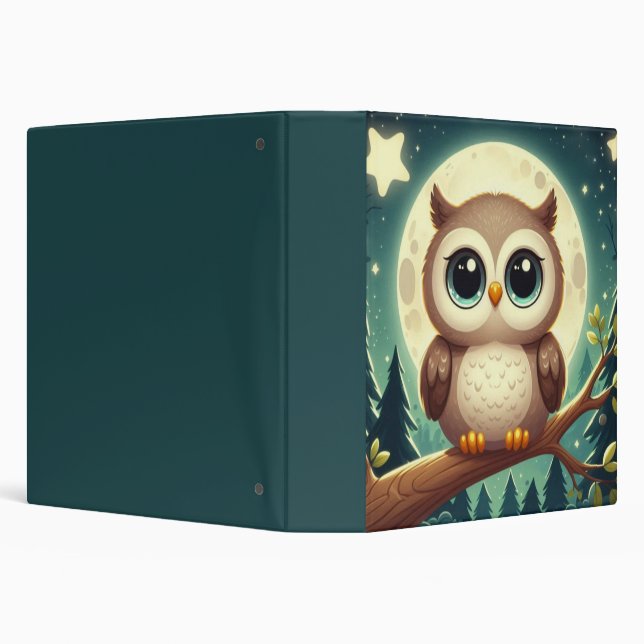 Cute baby owl at night with moon 3 ring binder (Background)