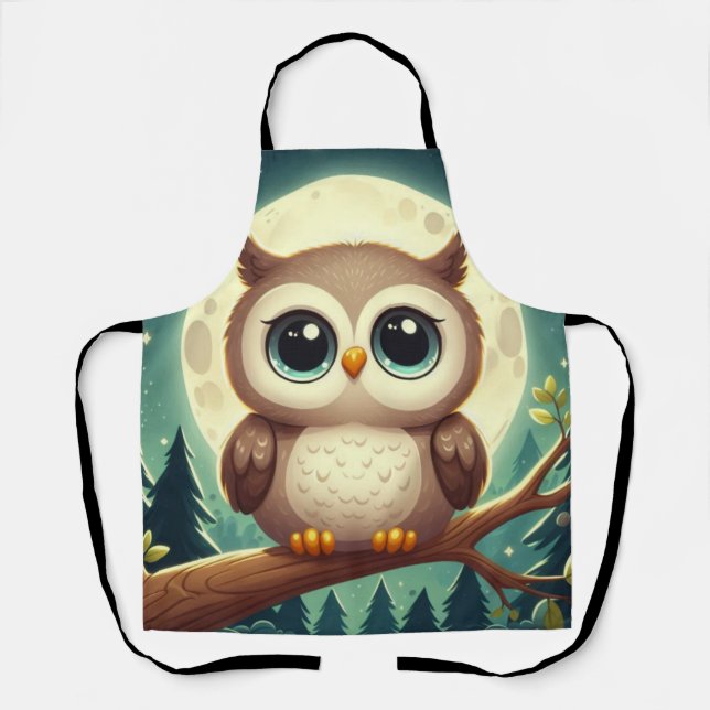 Cute baby owl at night with moon apron (Front)