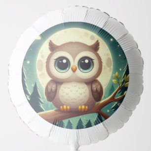 Cute baby owl at night with moon balloon