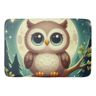 Cute baby owl at night with moon bath mat