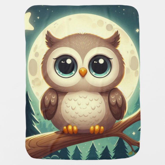 Cute baby owl at night with moon blanket (Front)