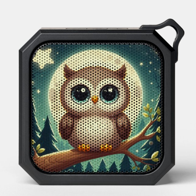 Cute baby owl at night with moon bluetooth speaker (Front)