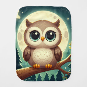 Cute baby owl at night with moon burp cloth