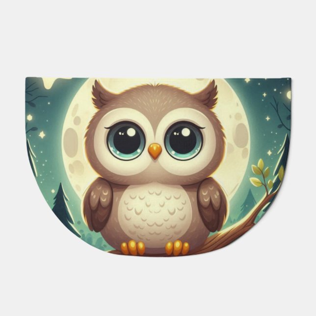 Cute baby owl at night with moon doormat (Front)