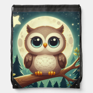 Cute baby owl at night with moon drawstring bag