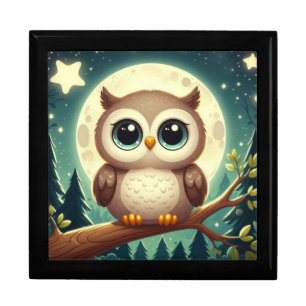 Cute baby owl at night with moon gift box