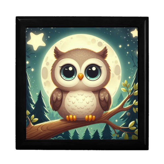 Cute baby owl at night with moon gift box (Front)