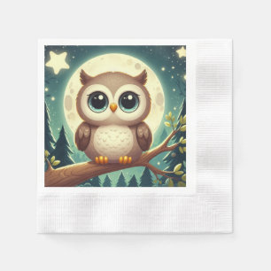 Cute baby owl at night with moon napkins