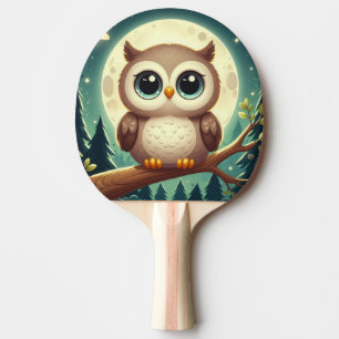 Cute baby owl at night with moon ping pong paddle