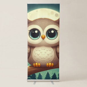 Cute baby owl at night with moon retractable banner