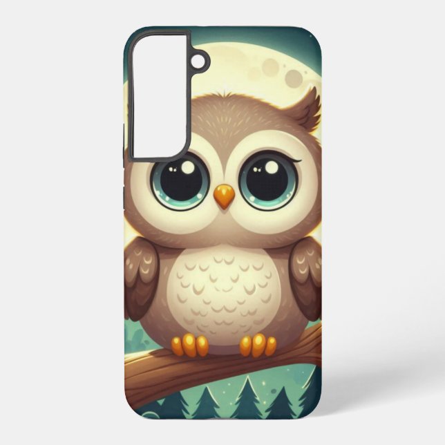 Cute baby owl at night with moon samsung galaxy case (Back)