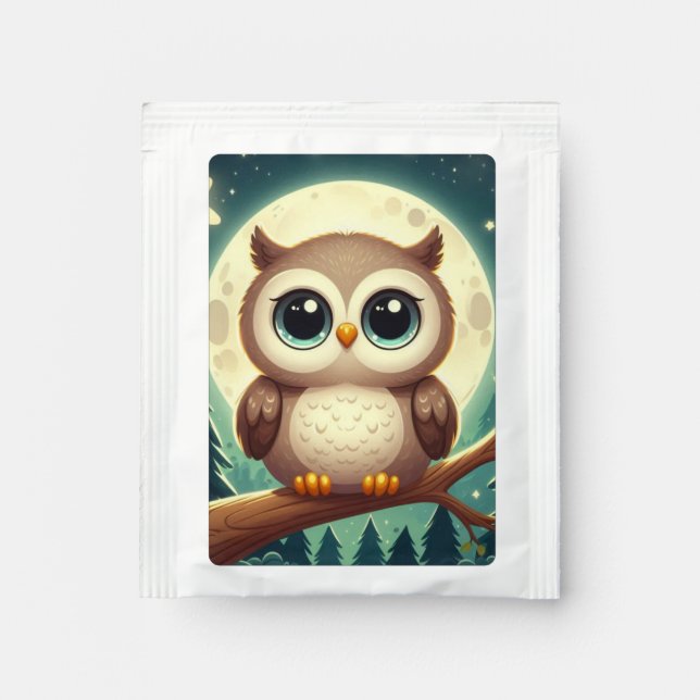 Cute baby owl at night with moon tea bag drink mix (Front)