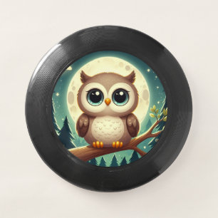 Cute baby owl at night with moon Wham-O frisbee