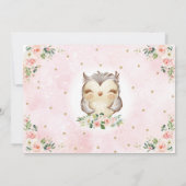 Cute Baby Owl Blush Pink Gold Flowers Birthday Invitation (Back)
