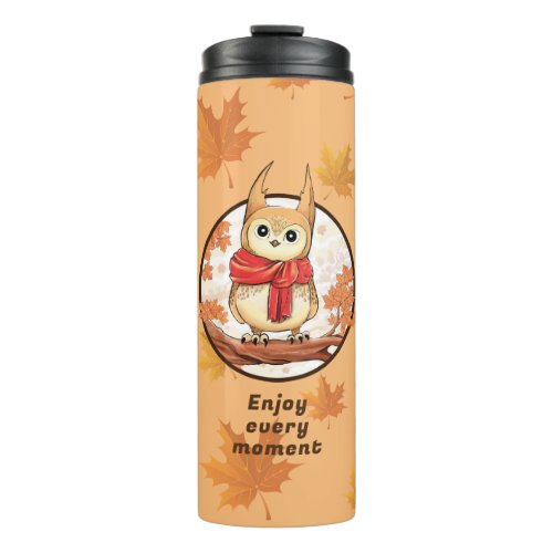 Cute Baby Owl Cartoon with forest graphic  Thermal Tumbler