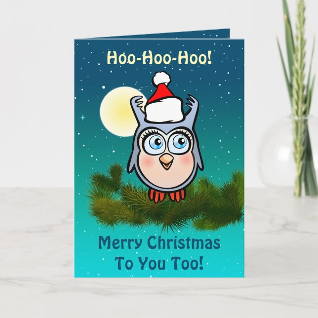 Cute Baby Owl Celebrating Christmas Holiday Card (Front)