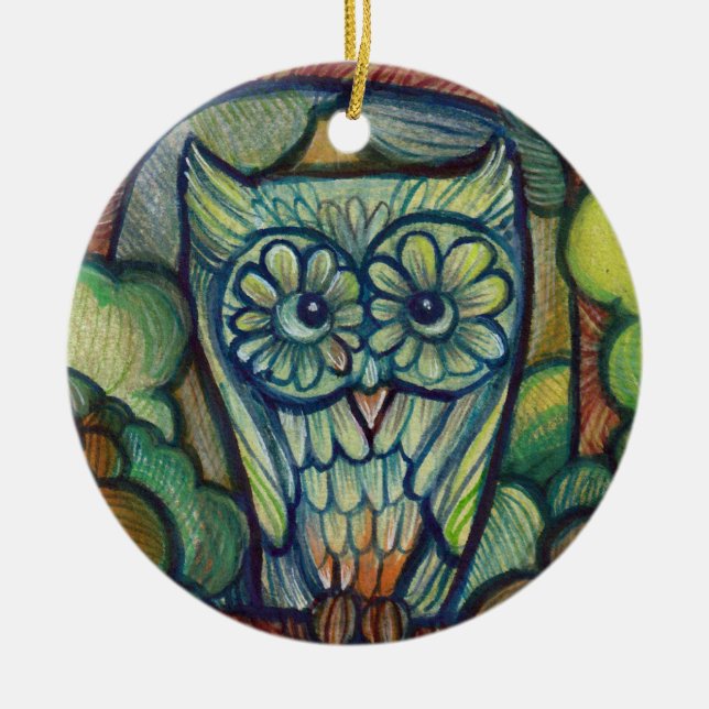 Cute Baby Owl Ceramic Ornament (Front)