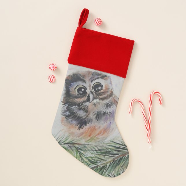 Cute Baby Owl Christmas Stocking (Front)