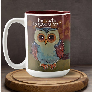 Cute Baby Owl Folk Art Painting Hoot Two-Tone Coffee Mug