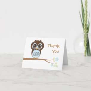 Cute Baby Owl in Blue Thank You Card