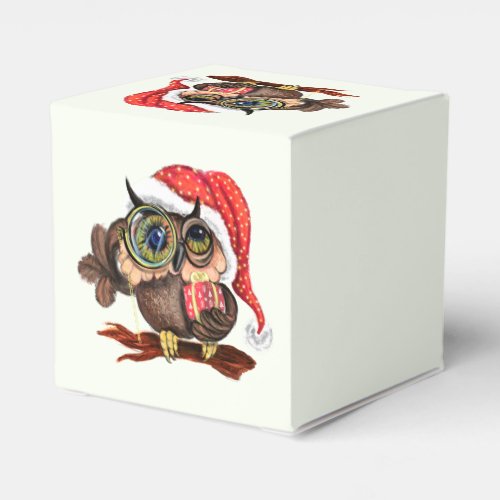 Cute Baby Owl In Christmas Hat and Gift _ Fun  Favor Boxes