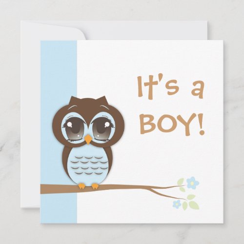 Cute Baby Owl It's a Boy Baby Shower Invitation