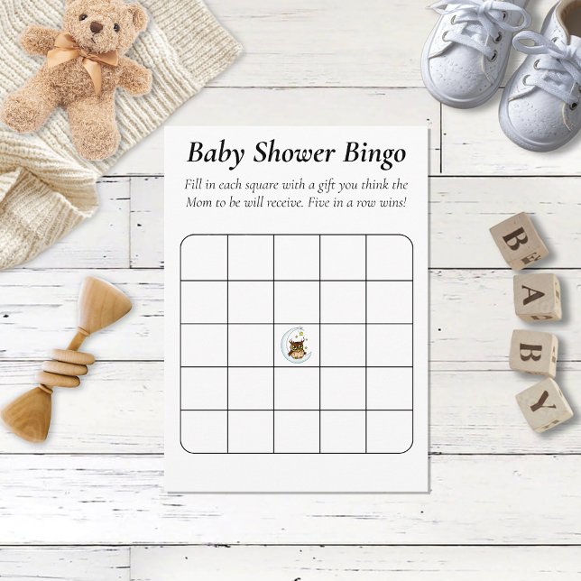 Cute Baby Owl Moon Stars Blue Shower Bingo Enclosure Card (Creator Uploaded)
