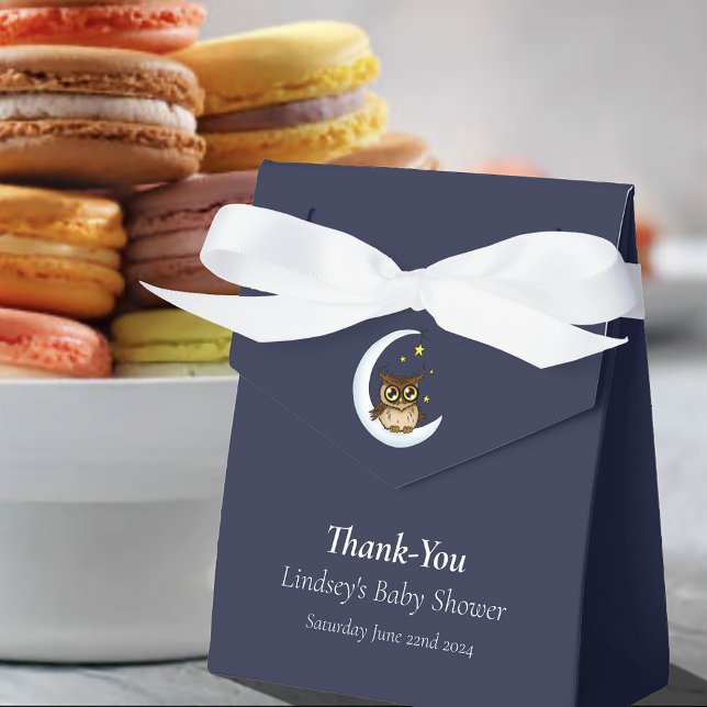 Cute Baby Owl Moon Stars Blue Shower Favor Boxes (Creator Uploaded)