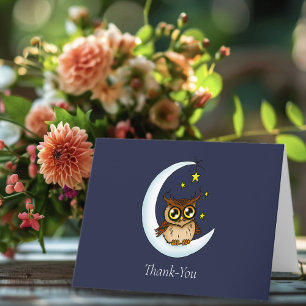Cute Baby Owl Moon Stars Blue Shower Letterpress Thank You Card