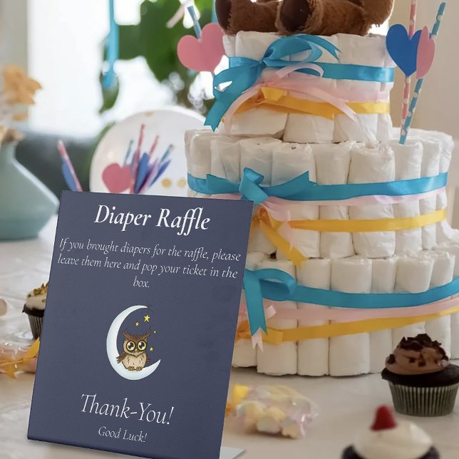 Cute Baby Owl Moon Stars Blue Shower Pedestal Sign (Creator Uploaded)