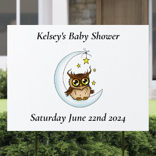 Cute Baby Owl Moon Stars Blue Shower Sign