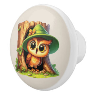 Cute baby owl Nursery Ceramic Knob