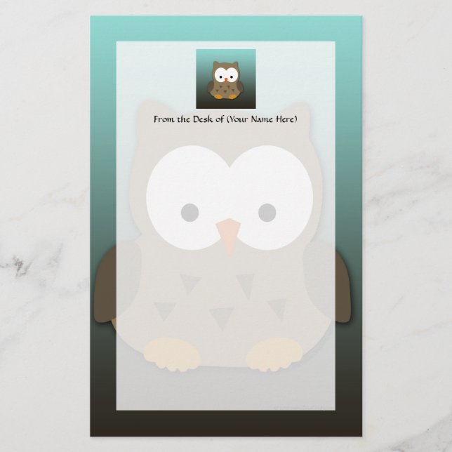 Cute Baby Owl Personalized Stationery (Front)