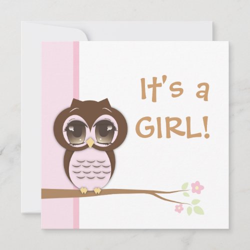 Cute Baby Owl Pink Girl Baby Shower Invitation