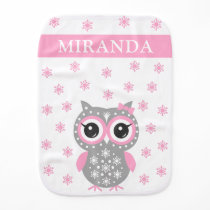 Cute Baby Owl Pink Gray Custom Name Burp Cloth Cute Baby Owl Pink Gray Custom Name Burp Cloth