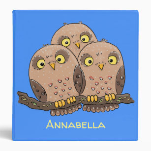 Cute baby owl trio cartoon illustration 3 ring binder