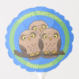 Cute baby owl trio cartoon illustration balloon