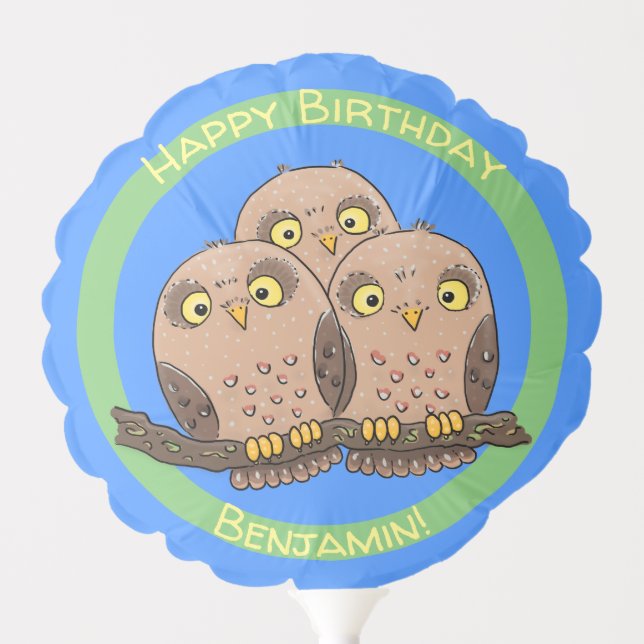 Cute baby owl trio cartoon illustration balloon (Front)