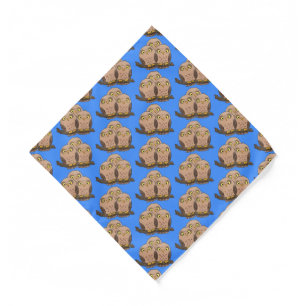 Cute baby owl trio cartoon illustration bandana