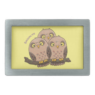 Cute baby owl trio cartoon illustration belt buckle