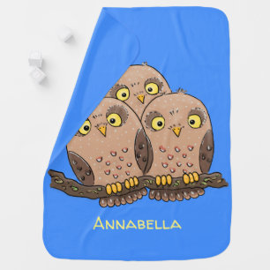 Cute baby owl trio cartoon illustration blanket